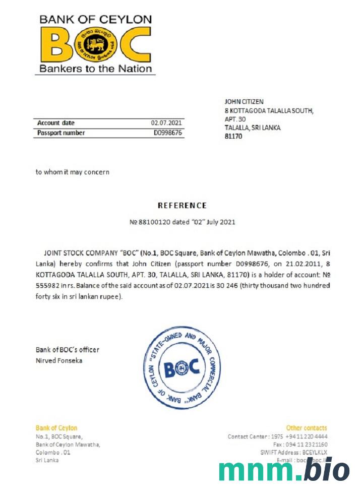 Przykład odniesienia Sri Lanki BOC w formatach Word i PDF